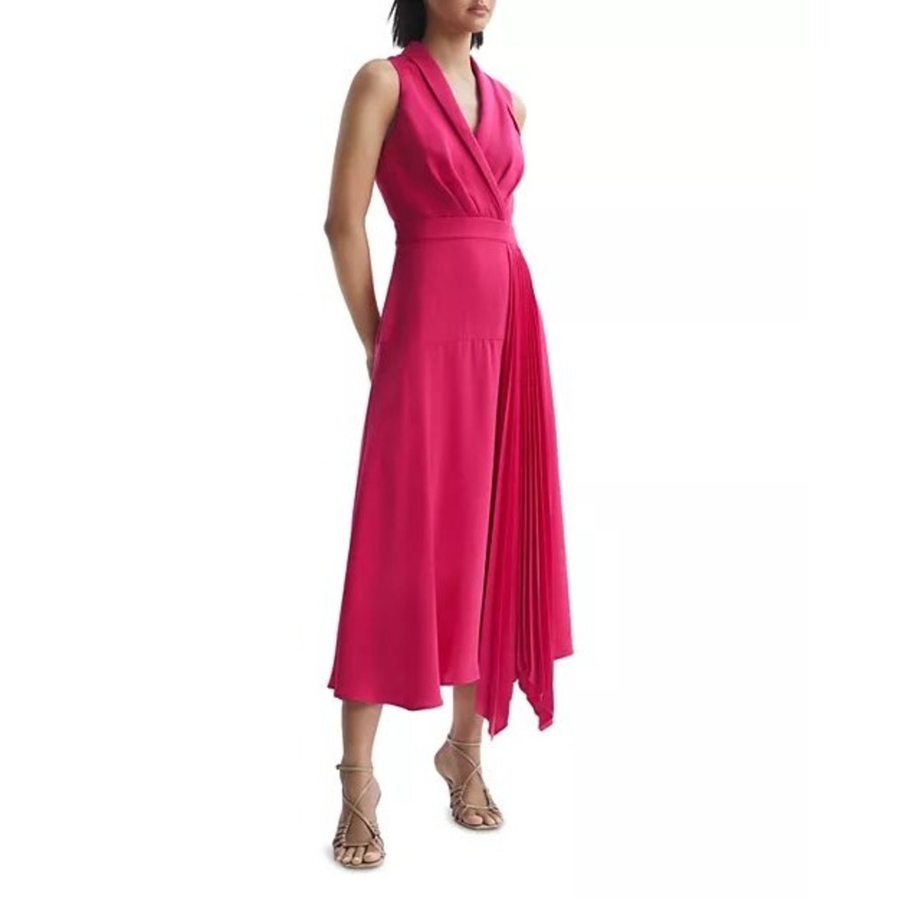 NWT Reiss Claire Pleated Fitted Midi Dress in Pink / Size 6 / $395 Retail!